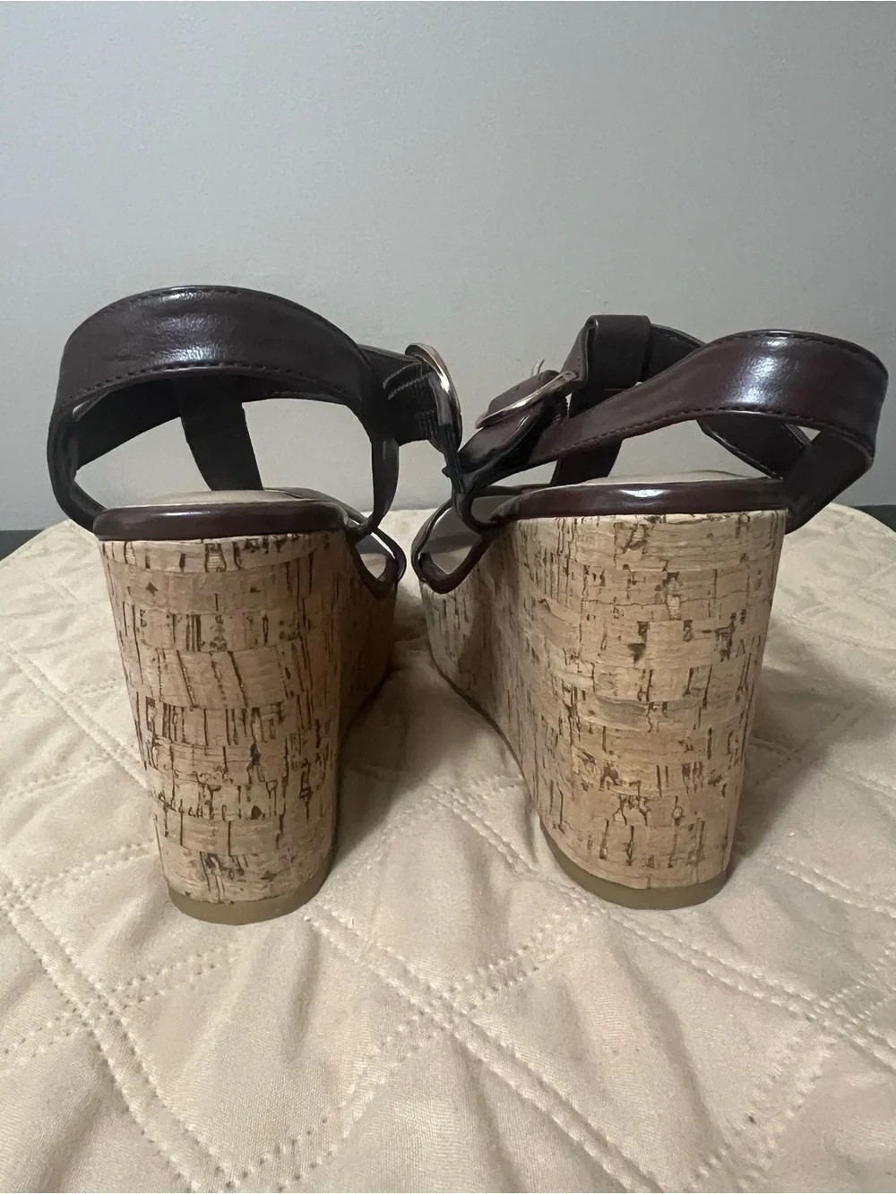 Journee Collection Brown Cork Platform Wedge Sandals